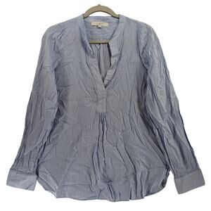 Loft VNeck Blouse‎ L Blue Office Shirt Flowy Long Sleeve Workwear Office Loose